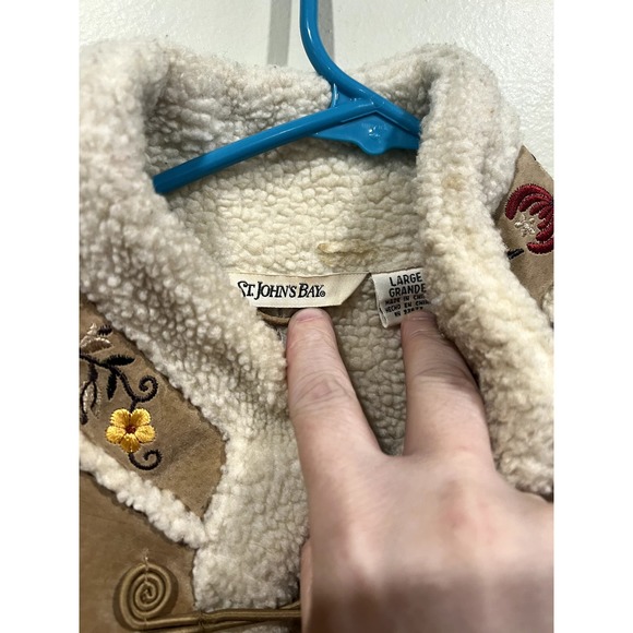 VTG Embroidered Suede & Shearling Coat ASO Phoebe Friends St John's Bay - Picture 3 of 15
